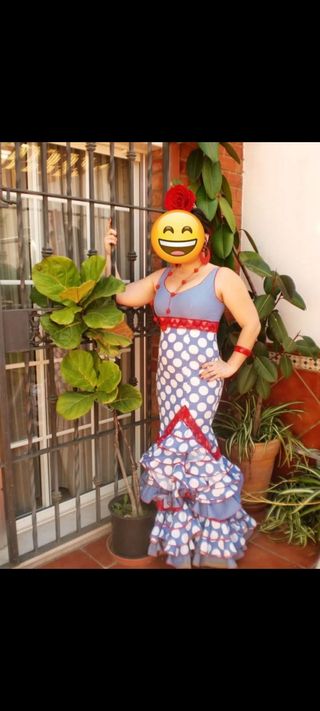 Traje Flamenca lunares azul blanco