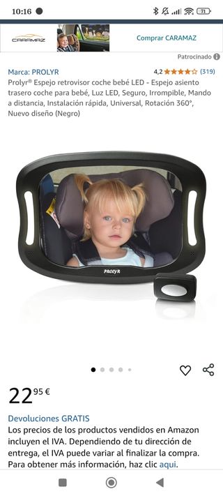 Espejo retrovisor bebé LED PROLYR