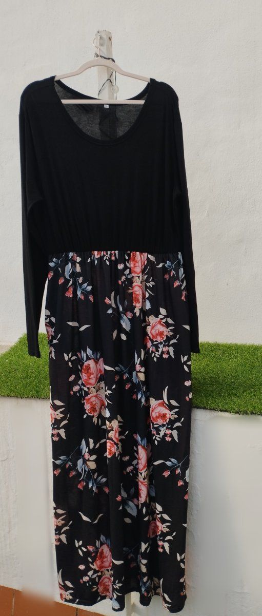Vestido largo floral negro