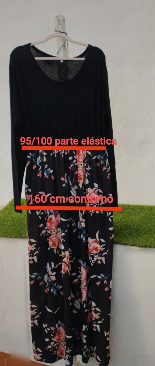 Vestido largo floral negro