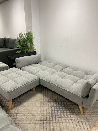 SOFA CAMA CLICK CLACK + PUFF NUEVO GRIS 