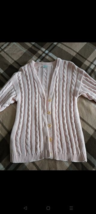 Cardigan donna a trecce tricot Benetton rosa L y2k