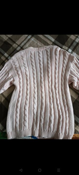 Cardigan donna a trecce tricot Benetton rosa L y2k