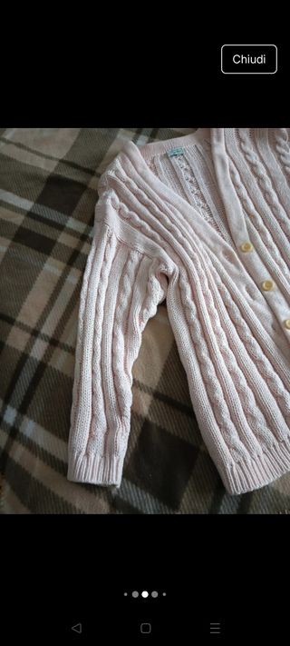 Cardigan donna a trecce tricot Benetton rosa L y2k