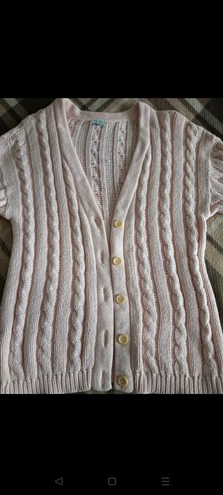 Cardigan donna a trecce tricot Benetton rosa L y2k