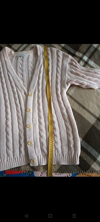 Cardigan donna a trecce tricot Benetton rosa L y2k