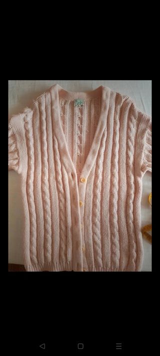 Cardigan donna a trecce tricot Benetton rosa L y2k