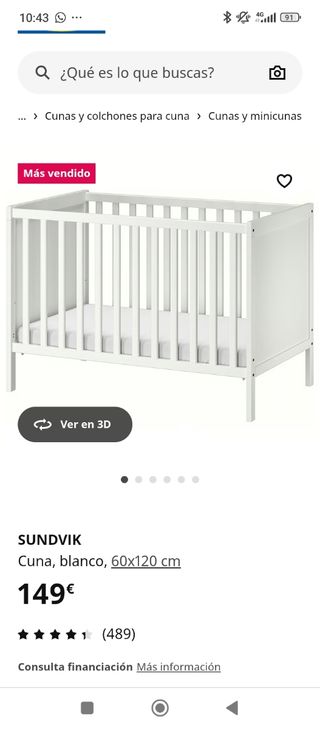 Cuna SUNDVIK Ikea 60x120cm blanca