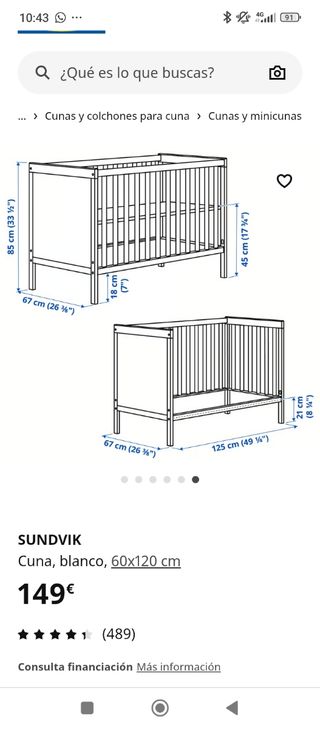 Cuna SUNDVIK Ikea 60x120cm blanca