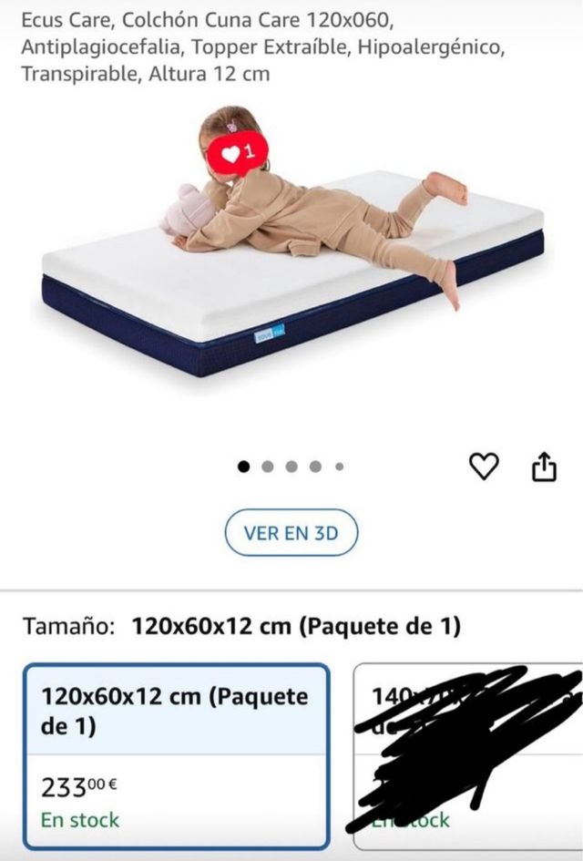 Colchón cuna Ecus Care 120x60 con protector/sábana