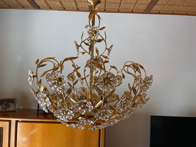 Lampadario cristallo oro vintage