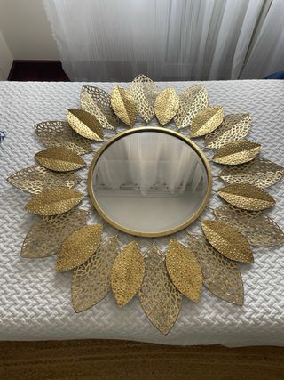 Espejo Flor Metal Negro-Dorado