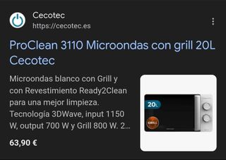 Microondas Cecotec ProClean 3110 - 3DWave