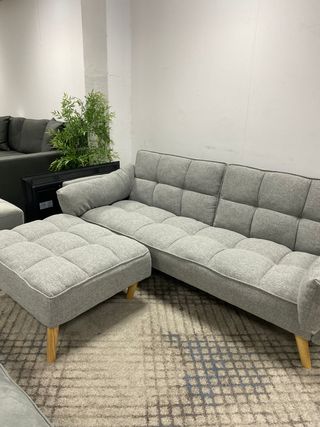 SOFA CAMA CLICK CLACK + PUFF NUEVO GRIS 
