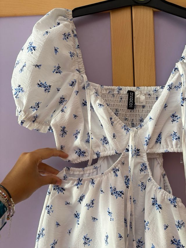 Vestido flores - Blanco y azul