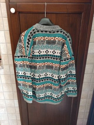 Cardigan vintage lana grigio-turchese