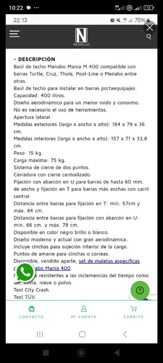 Menabo Mania M 400 - Cofre techo
