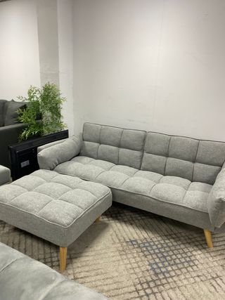 SOFA CAMA CLICK CLACK + PUFF NUEVO GRIS 
