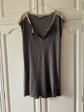 Vestido sin mangas de lino gris-dorado 