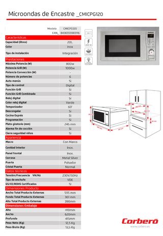 Microondas Corberó CMICPG120 20l Acero inoxidable