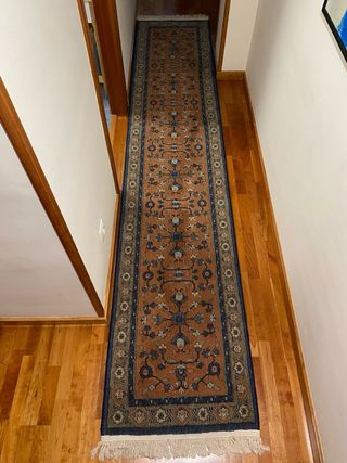 Alfombra pasillo marrón y azul