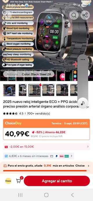 Smartwatch, compatible samsung y Iphone