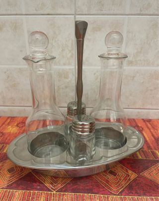 Set da condimento vintage vetro acciaio