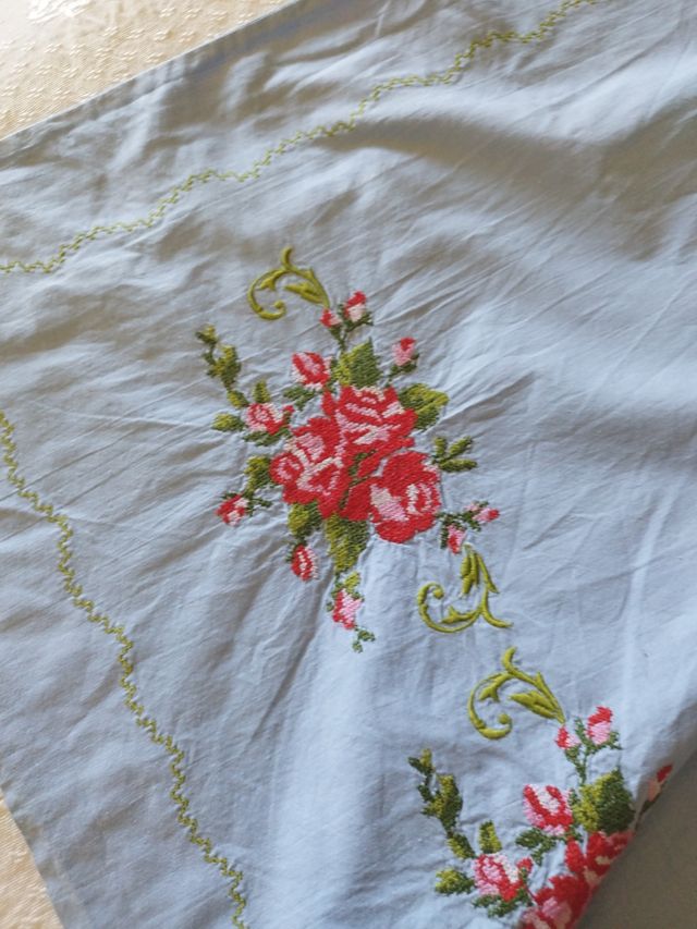 Sábana antigua bordada - Algodón azul