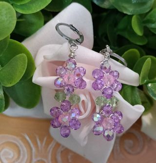 Pendientes flores cristal morado rosa