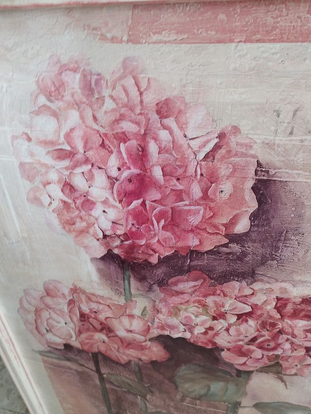 Cuadro flores rosas - Marco blanco