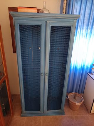 Vitrina azul vintage - Madera y metal