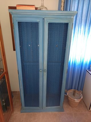 Vitrina azul vintage - Madera y metal