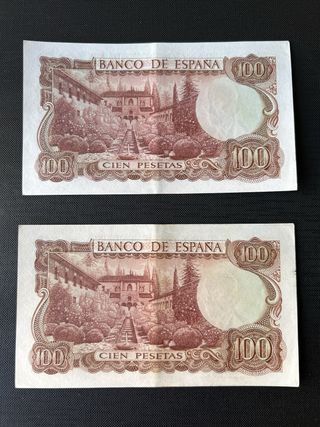 2 Billetes 100 Pesetas España 1970