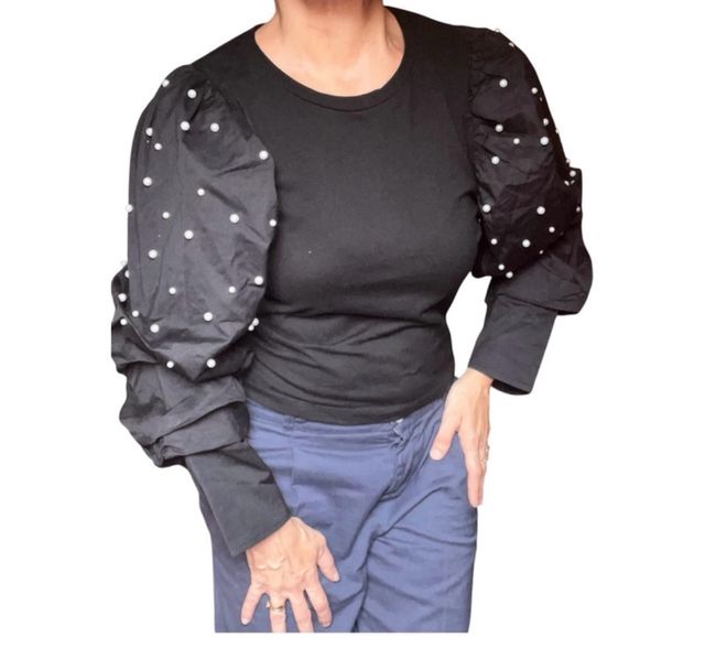 Top Zara maniche a sbuffo perle