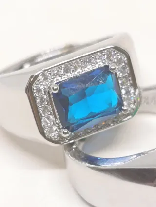 Anillo HOMBRE Sello Plata S925 verde / azul