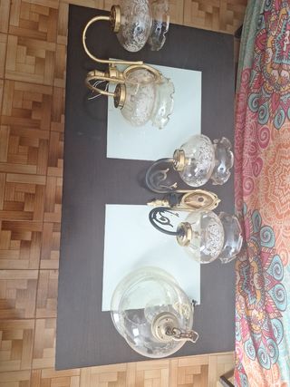 3 Lámparas pared vintage doradas