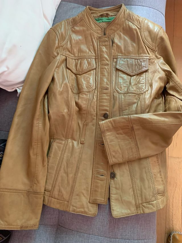 Chaqueta piel marrón mujer