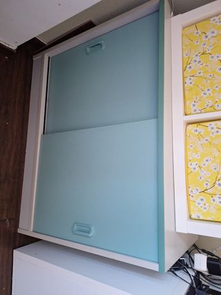 Armario 2 puertas correderas - Blanco & Verde Agua