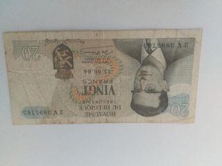 Billete 20 Francos Belgas antiguo