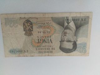 Billete 20 Francos Belgas antiguo