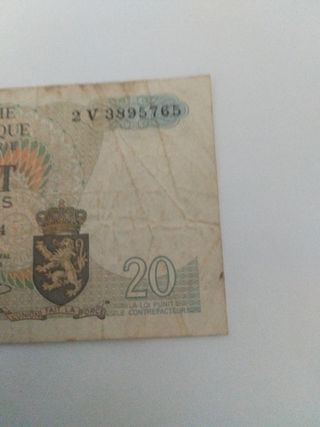 Billete 20 Francos Belgas antiguo