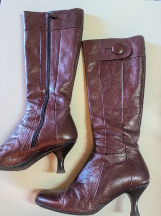 Botas Piel burdeos - Tacón Bajo