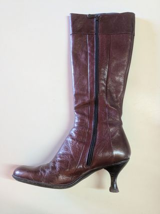 Botas Piel burdeos - Tacón Bajo