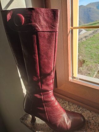 Botas Piel burdeos - Tacón Bajo