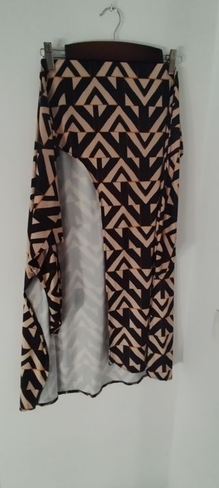 Falda larga geométrica marrón-beige