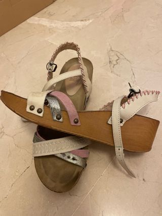 Sandalias cuña Cool Way beige/rosa
