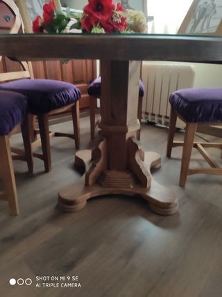 Mesa rústica de madera - 6 sillas