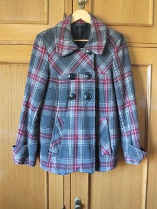 Abrigo cuadros mujer - Rojo Gris