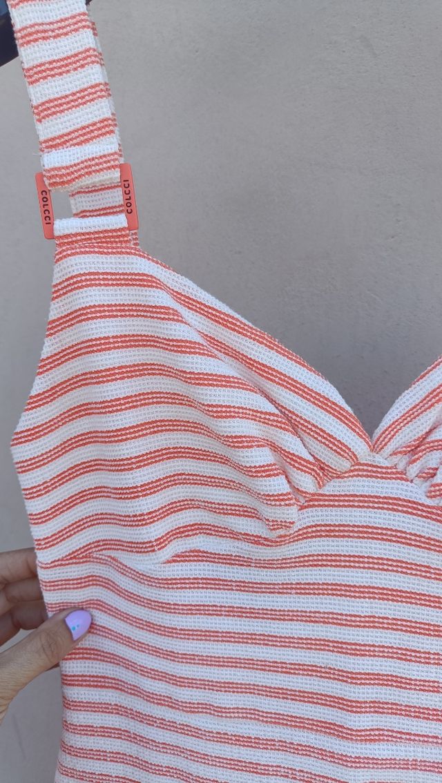 Vestido Colcci rayado naranja-blanco