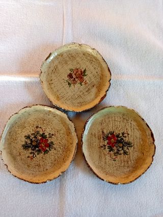 3 Sottobicchieri Vintage Legno Beige